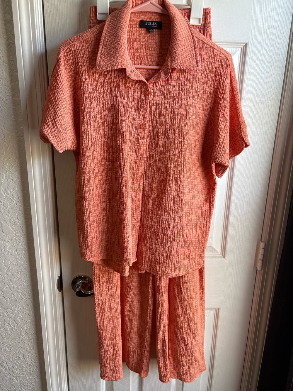 Julia Women's Peach Short-Sleeve Pantsuit